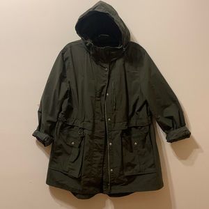 J Crew. Hooded Rain coat. Army green. Medium.